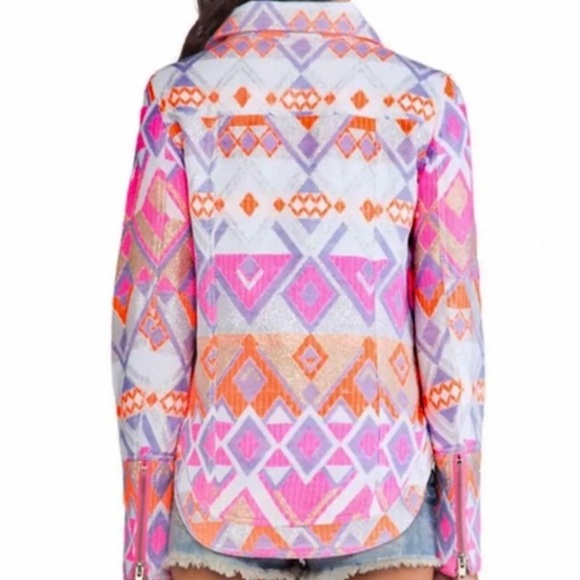 Chaser Mahlia Textured Moto Jacket Aztec Print, Metallic and Neon accents - Picture 3 of 11